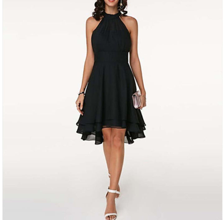 Elegantes Vintello Damen-Cocktailkleid mit Neckholder und fließendem Stufenrock für festliche Anlässe.