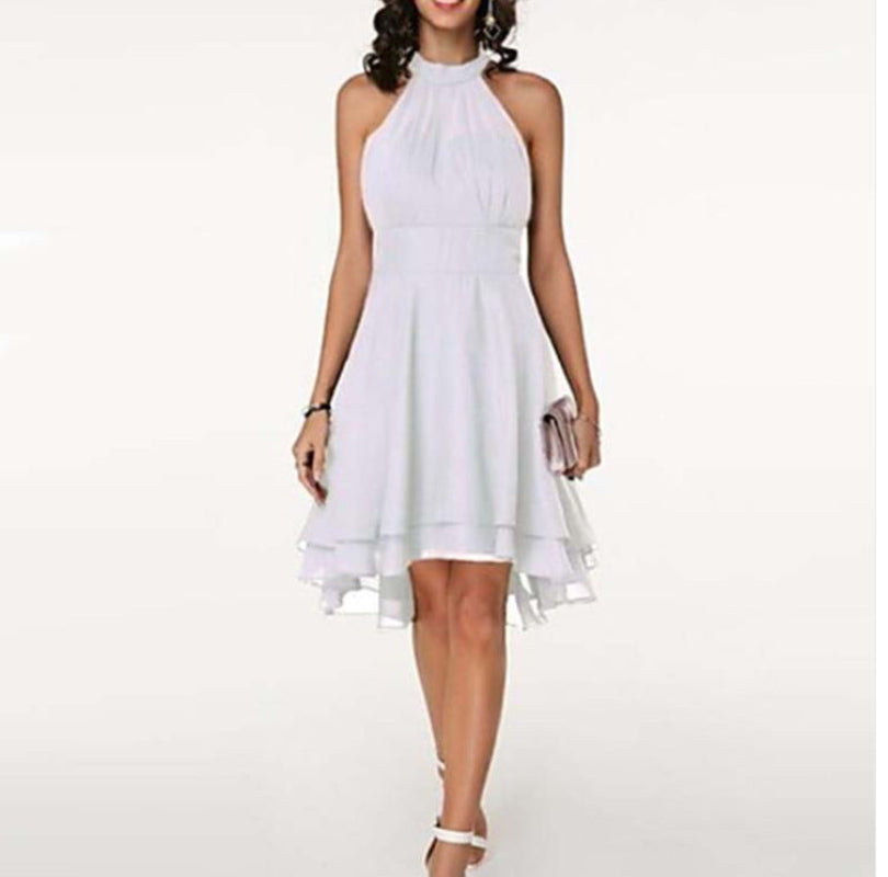 Partykleid Vintello: Festliches Damenkleid mit elegantem Neckholder-Schnitt und modernem Stufenrock-Design.