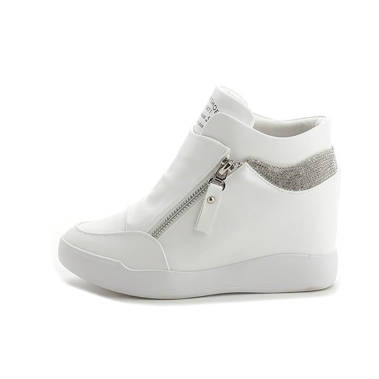 Stilvolle Damen Plateau Sneaker mit Keilabsatz, Strass-Applikationen und Reißverschluss. Komfortable Damenschuhe.
