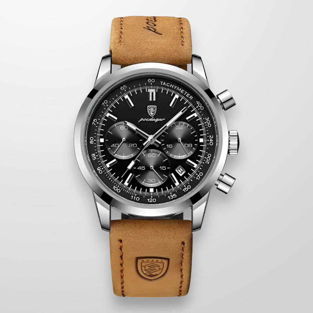 Klassische schwarze Herren Luxus Armbanduhr, wasserdicht, mit präzisem Analogwerk und bequemen Tragekomfort.