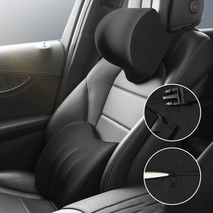 Autokissen-Set im Fahrzeug: Verbesserter Autositz Komfort mit Memory-Schaum für Kopf & Rücken.