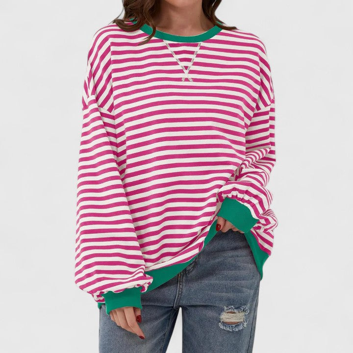 Moderner Freizeit-Pullover für Damen mit Streifen; perfekt für smarte Alltagsoutfits.