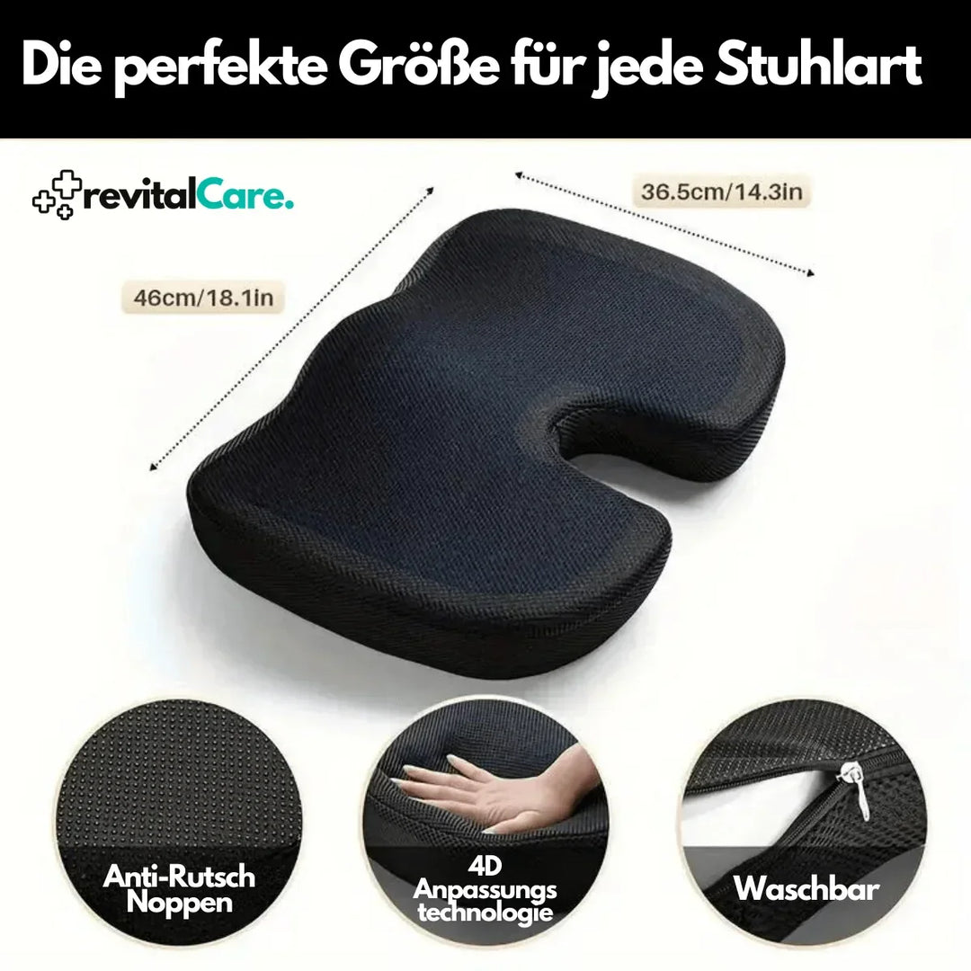 Atmungsaktives orthopädisches Sitzkissen aus Memoryschaum für anhaltenden Komfort & Stütze.