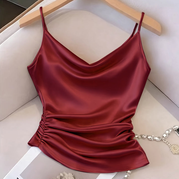 Elegantes Damen Spaghettiträger-Top mit Wasserfallausschnitt. Ideal für festliche Anlässe im Sommer.