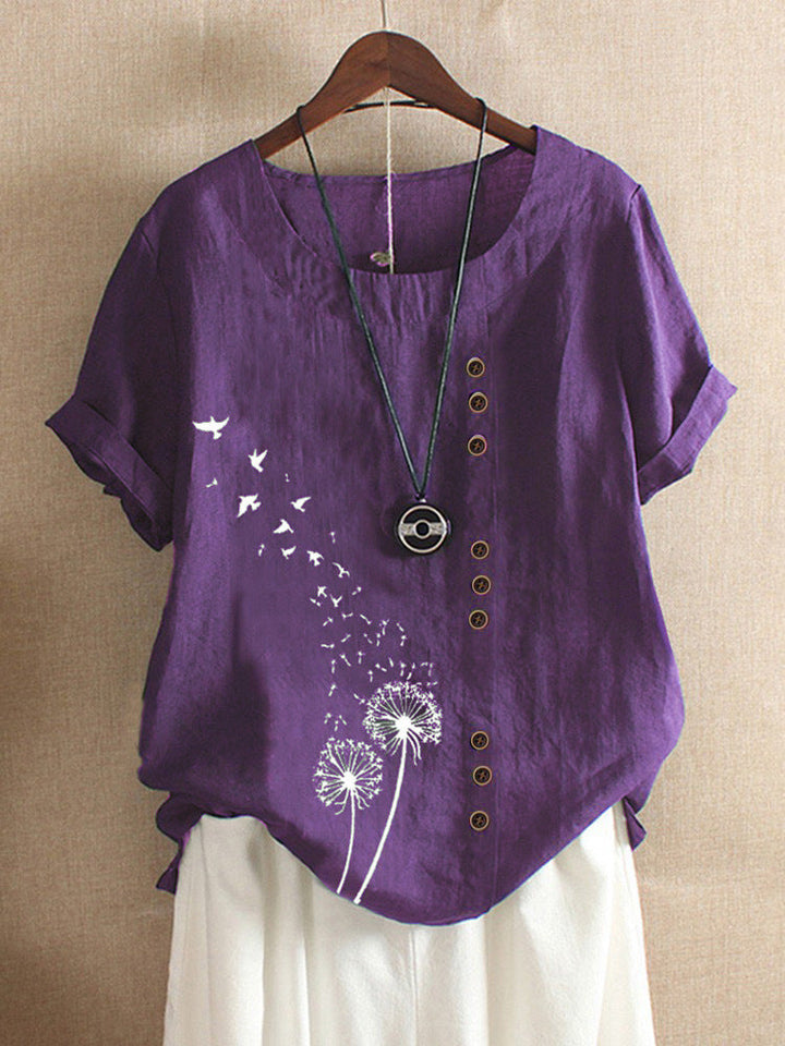 Bequemes Damen Blusenshirt für den Sommer, mit besonderem Schrägknopf-Detail.