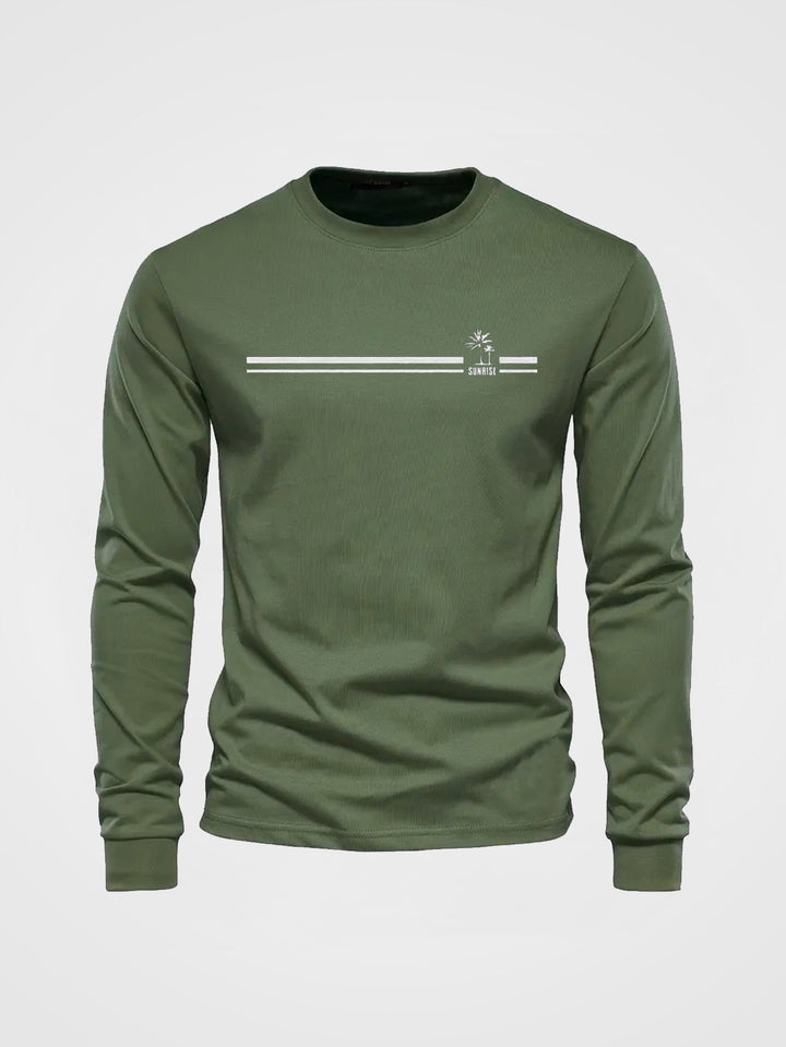 Trendiges Herrenshirt, langärmlig, mit auffälligem Palmen-Print, Rundhalsausschnitt, bequem.