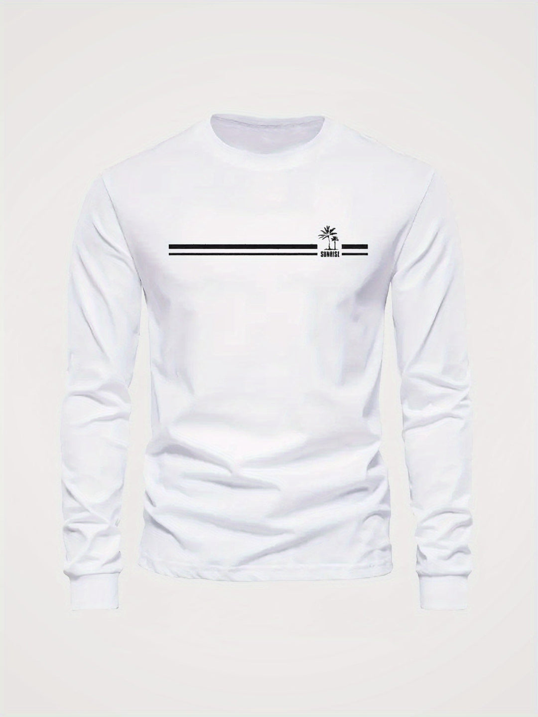 Casual Herrenmode: Langarmshirt mit Rundhals und einzigartigem Palmenprint, ideal für jeden Tag.