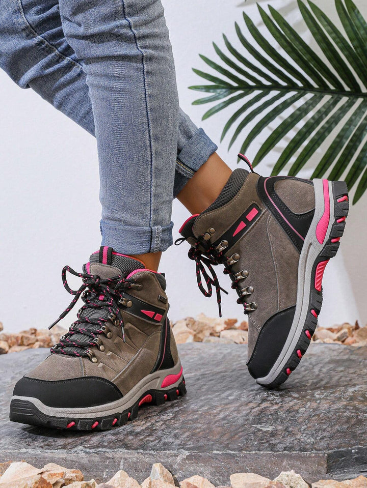 Komfortable rosa Outdoor-Schuhe für Damen, mit wasserdichtem Obermaterial und sicherer Schnürung.