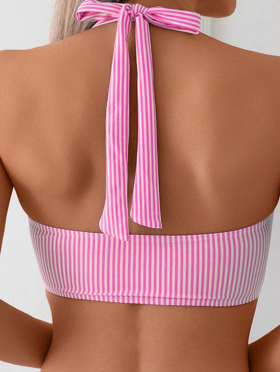 Stilvoller Damen Bandeau Bikini in gestreifter Optik, High Waist Unterteil, 2-Teiler.