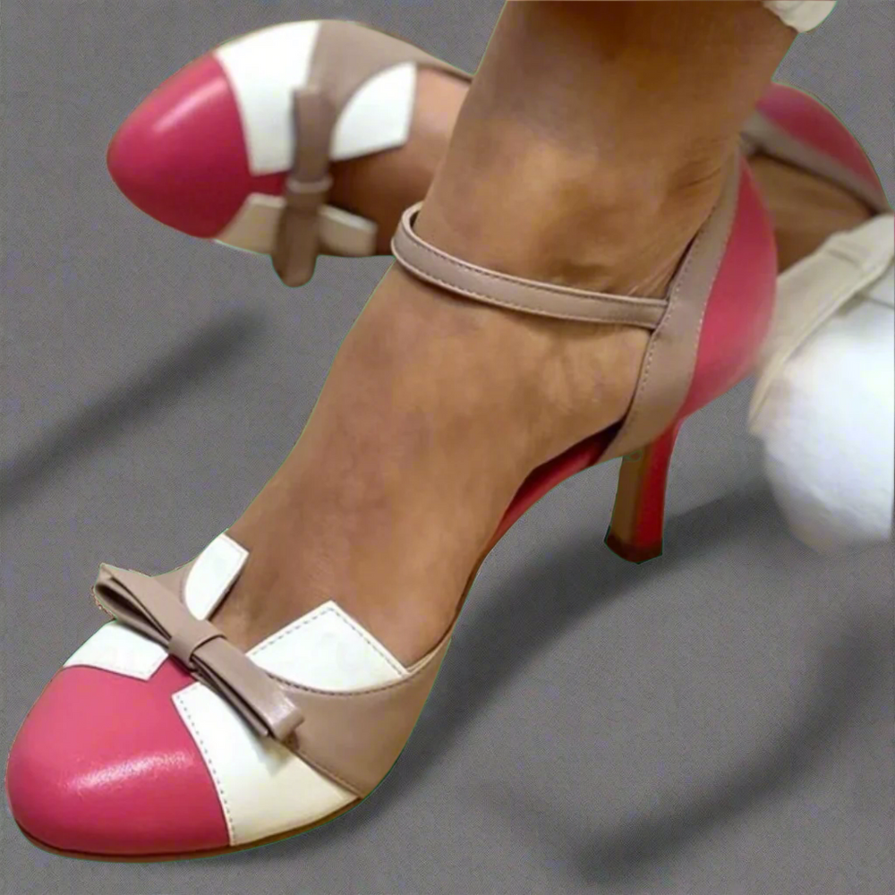 Bequeme Reah Damen-Pumps in Pink. Retro-Stil Komfort-Absätze für schmerzfreies Gehen den ganzen Tag. Ideal für Büro.