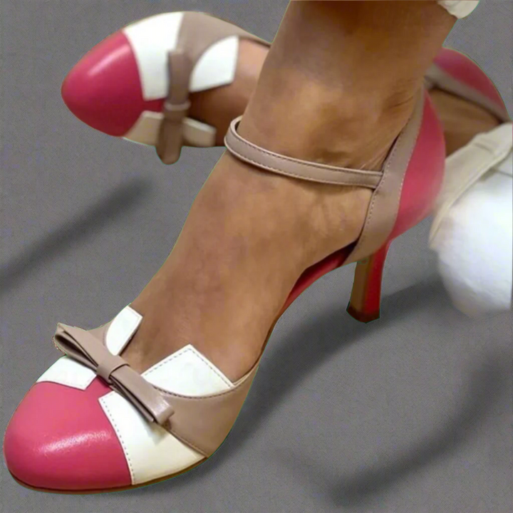 Bequeme Reah Damen-Pumps in Pink. Retro-Stil Komfort-Absätze für schmerzfreies Gehen den ganzen Tag. Ideal für Büro.