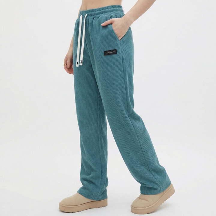Damen Joggerhose mit weitem Bein, High-Waist, bequem für Freizeit & Alltag. Elastischer Bund für Komfort.