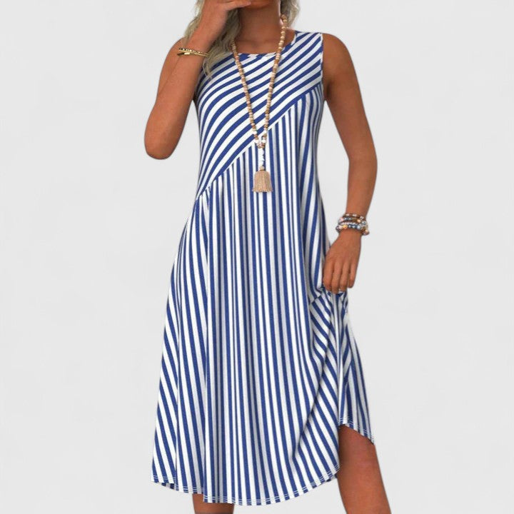 Elegantes, leichtes ärmelloses Damen Sommerkleid für Freizeit & Urlaub, gestreiftes Design, bequemer Regular Fit.