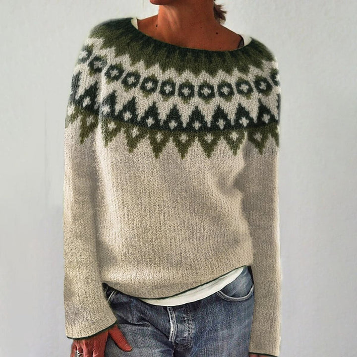 Damen Langarm Pullover in Khaki aus Feinstrick mit Rundhals für modischen Alltagsstil.