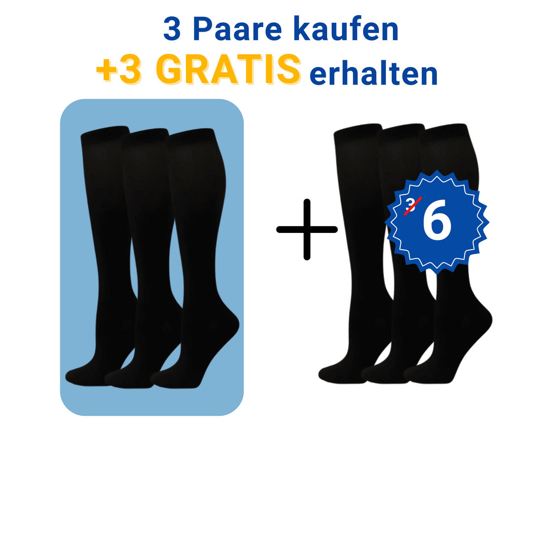 Klassische Kompressionsstrümpfe für Damen & Herren, fördern Durchblutung, gegen müde Beine.