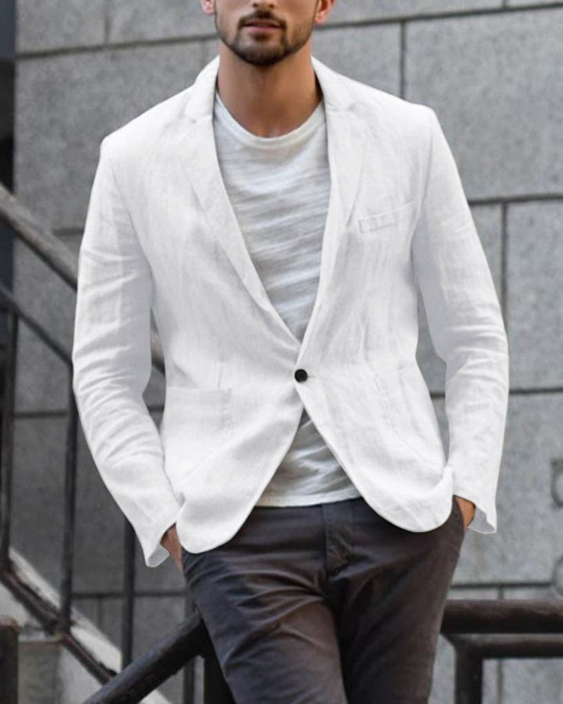 Stylisches Herren Sakko, locker geschnitten, Zweiknopf-Design. Ideal für Smart Casual Outfits im Frühling & Herbst.