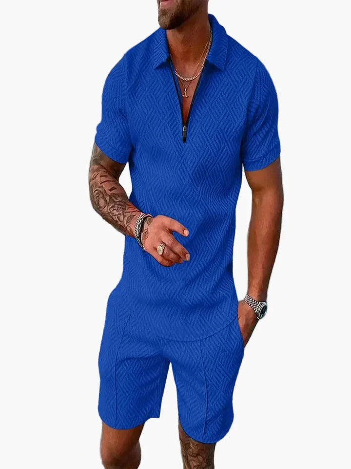 Komfortables Herren Freizeit-Outfit, Poloshirt & Shorts Set, ideal für Urlaub, Strand & entspannte Sommertage.
