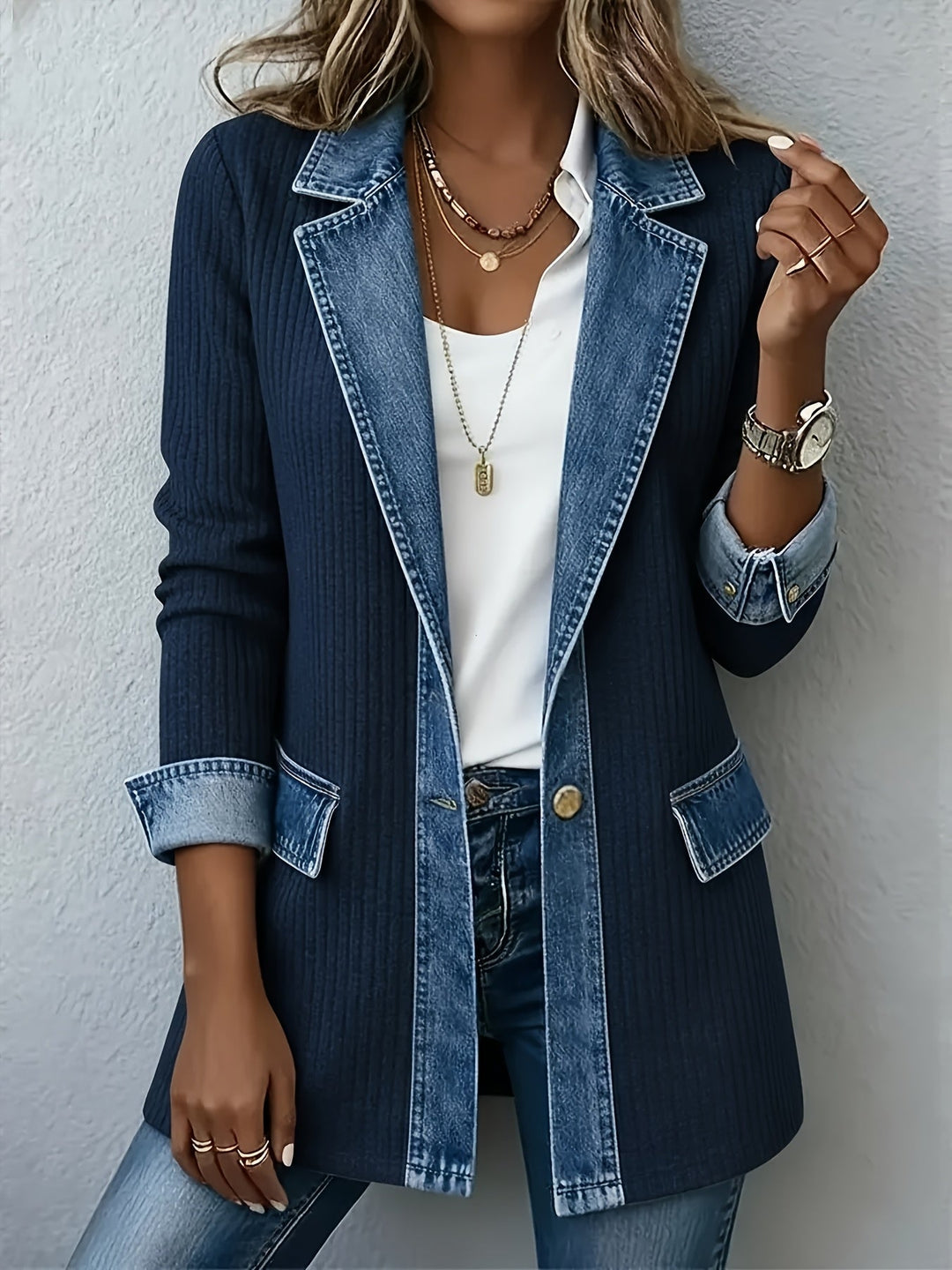 Damen Blazer im Kontrast-Stil, elegant & vielseitig für Business & Freizeit. Ideale Büro Mode.