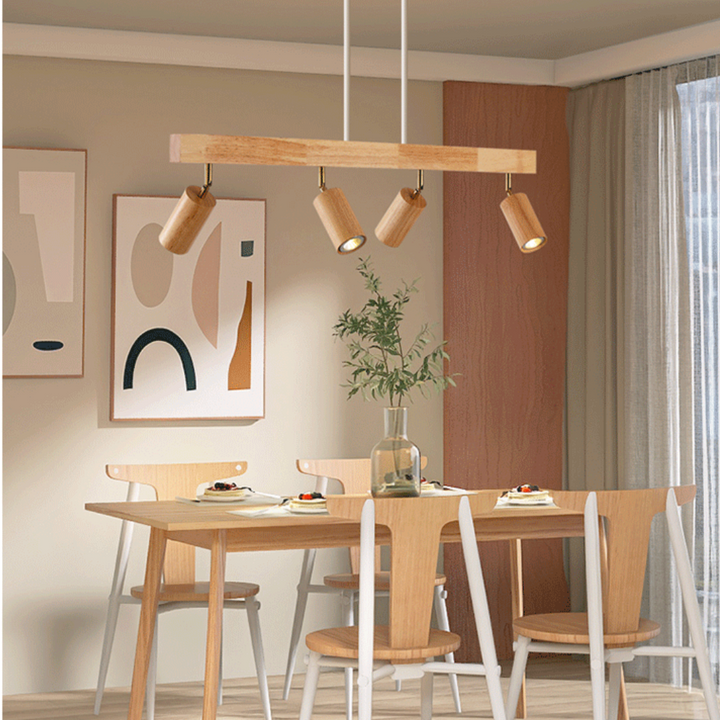 Moderner Holz-Spotlight, LED, verstellbar, als elegante Deckenlampe.