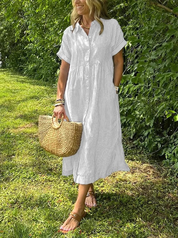 Damen Maxikleid mit Kurzarm, ideal als sommerliches Freizeitkleid, lange Form für Komfort.