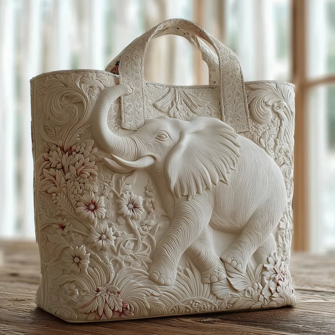 Handgefertigte Damen Elefanten Tragetasche aus Stoff, stilvoll & geräumig für Alltag. Einzigartige Schultertasche mit Tiermotiv.