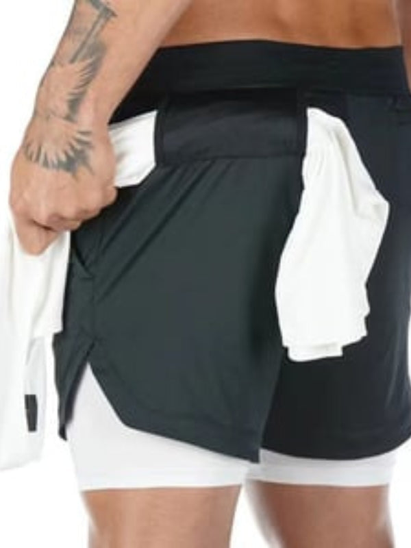 Rückansicht der Felix 2-in-1 Herren Sportshorts. Mit praktischer Tasche für Schlüssel beim Laufen oder Workout.