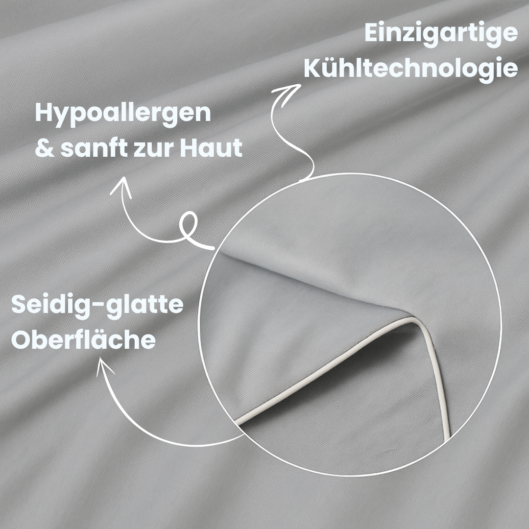 Perfekte Kombination: Eisseide-Decke, kühlend, atmungsaktiv, für tiefen, ungestörten Schlaf.