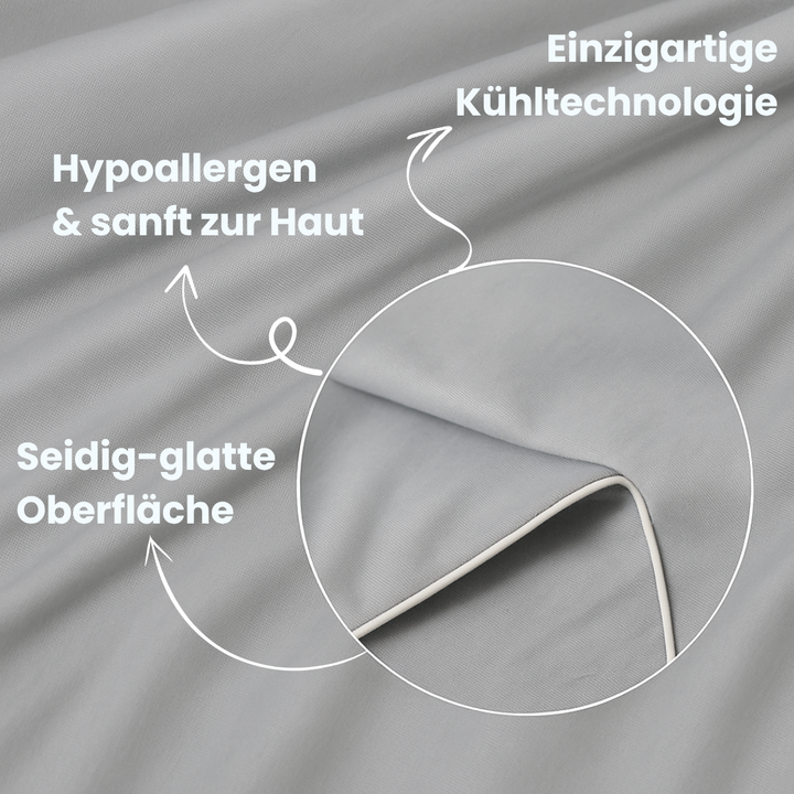 Perfekte Kombination: Eisseide-Decke, kühlend, atmungsaktiv, für tiefen, ungestörten Schlaf.