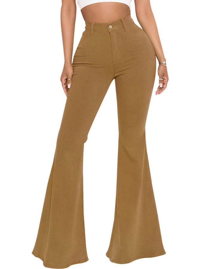 Stilvolle, elastische Damen-Schlaghose in mehrfarbigem Design, perfekt für modebewusste Frauen.