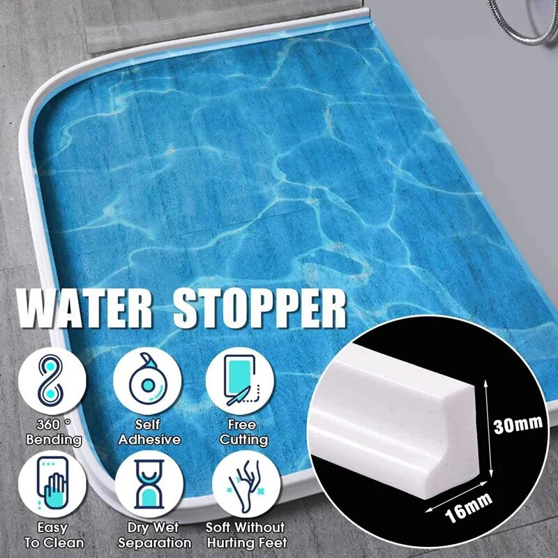 Bodenschutz für Dusche: flexible Silikon-Duschbarriere als effektiver Wasserstopper.
