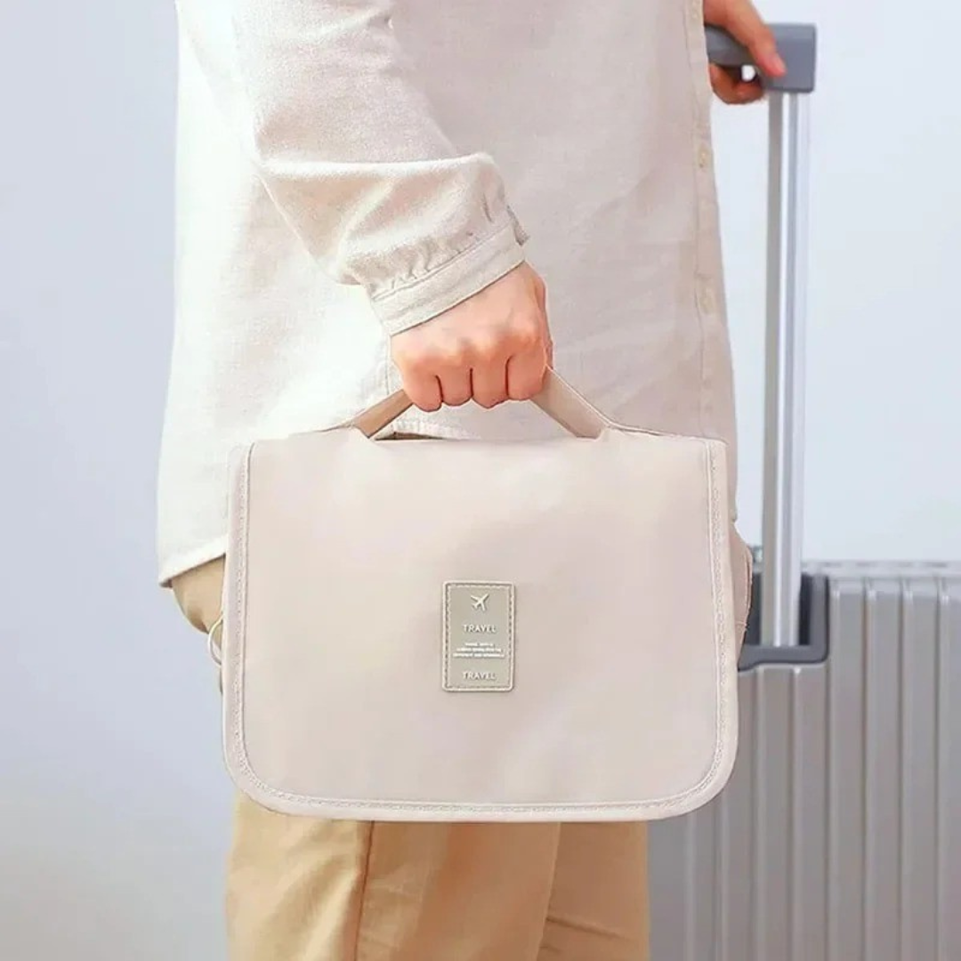 Intelligenter Reise-Organizer: Wasserdichte Kulturtasche zum Aufhängen mit vielen Fächern.