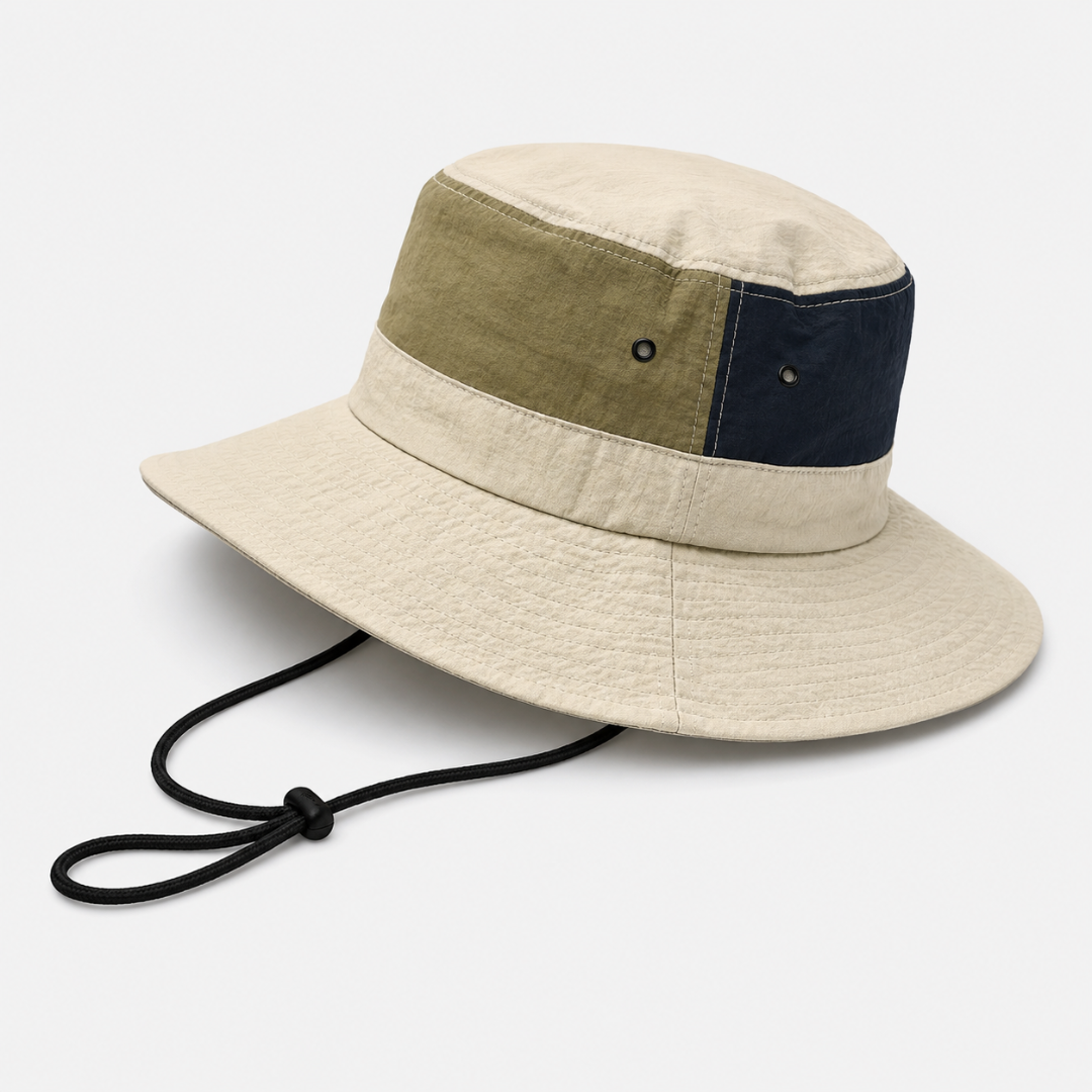 Khaki Sonnenhut mit breiter Krempe. Unisex Wanderhut, atmungsaktiv & UV-Schutz, perfekt für Strand & Camping.