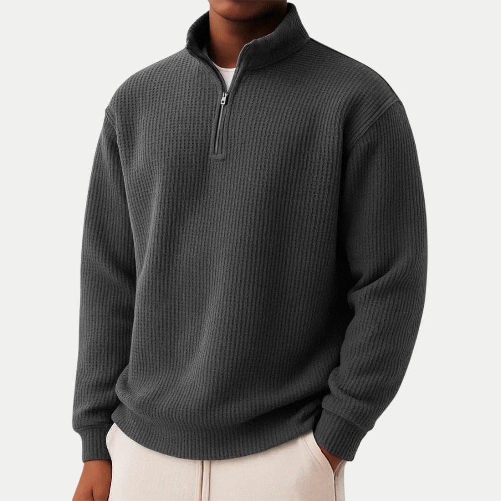 Moderner Herren Strickpullover mit Reißverschluss und Stehkragen, vielseitiges Langarm-Oberteil für Männer.