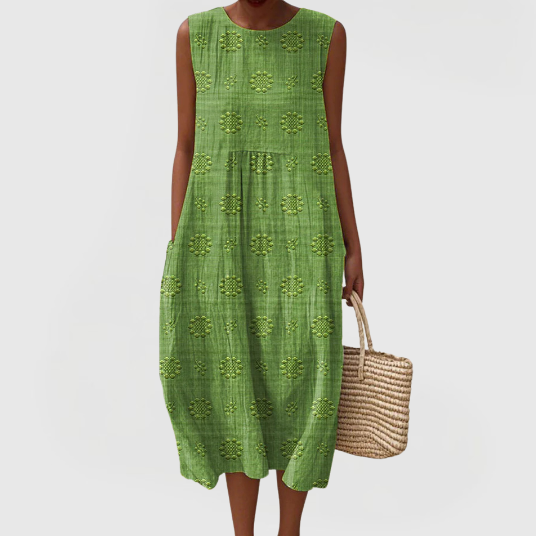 Bequemes Damen Sommerkleid ärmellos mit entspanntem Schnitt & praktischen Taschen für Freizeit & Urlaub.