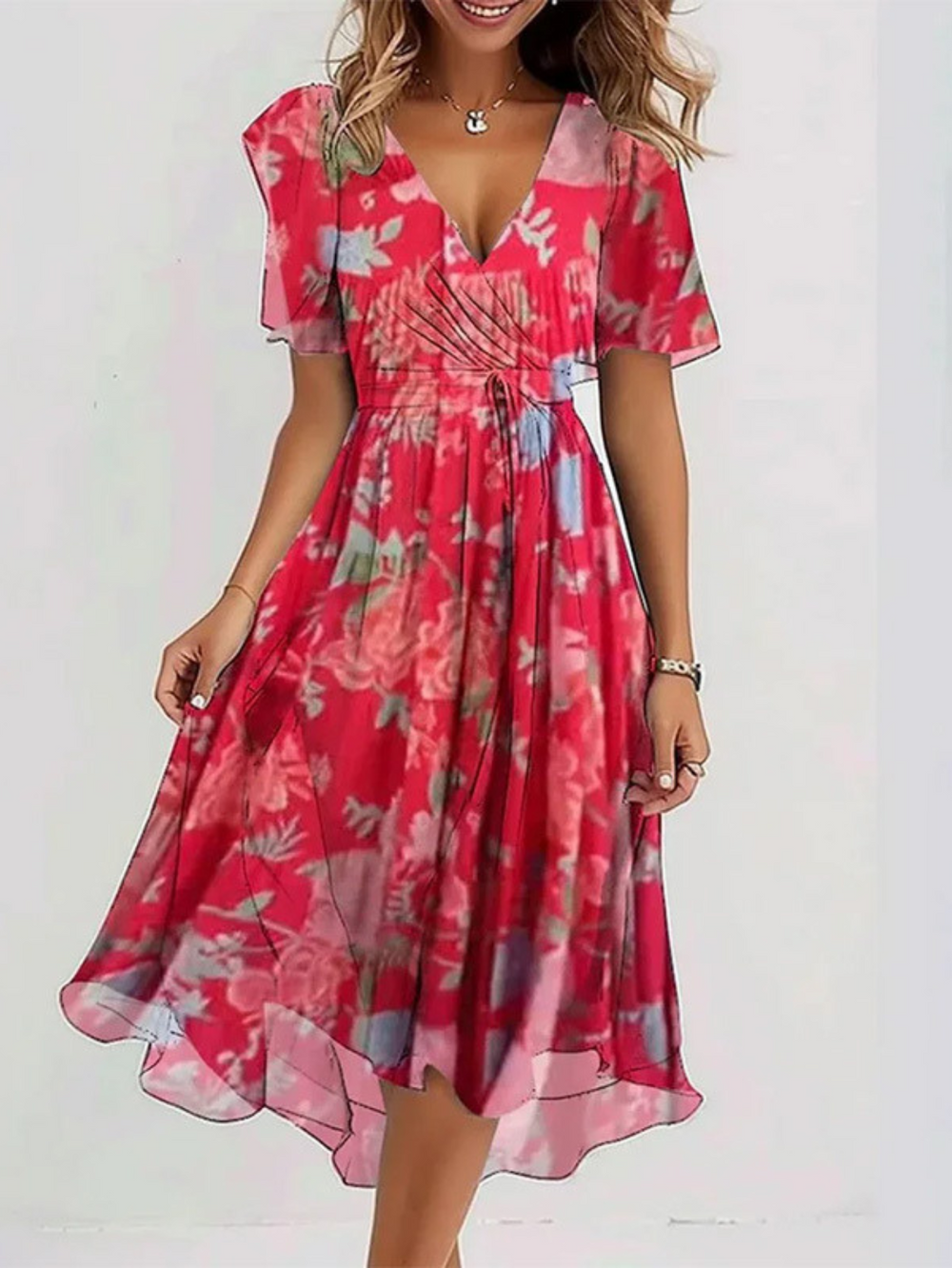 Figurfreundliches Boho-Chic Damen Sommerkleid. Leichtes, vielseitiges Strandkleid mit lockerer Passform.