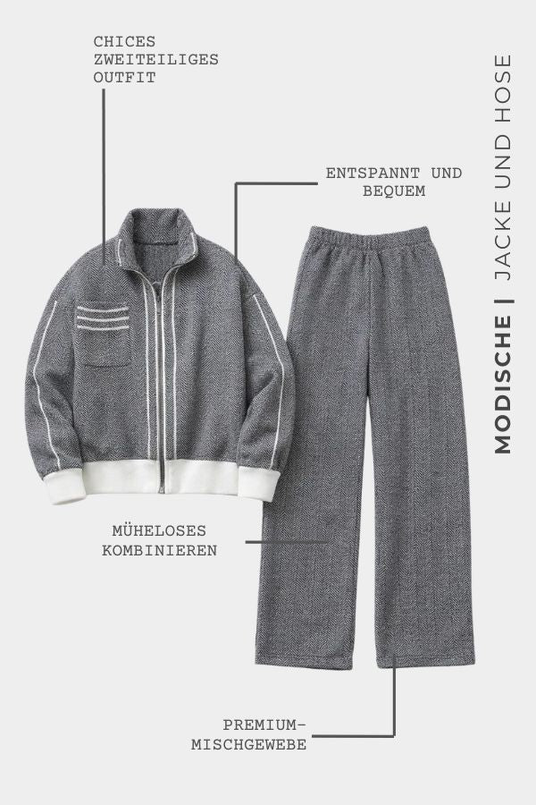 Bequemes graues Zweiteiler Set: Komfortabler Damen Zweiteiler in Grau, ideal als Loungewear & für Zuhause.