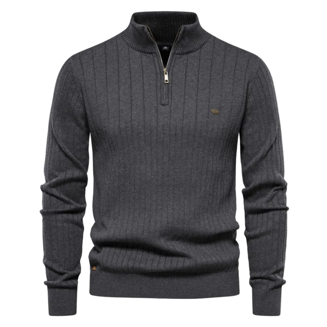 Moderner Herren Rundhals-Pullover aus Ribstrick, perfekt zum Layering oder solo als Langarm-Strick für Freizeit.