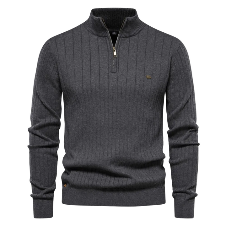 Moderner Herren Rundhals-Pullover aus Ribstrick, perfekt zum Layering oder solo als Langarm-Strick für Freizeit.