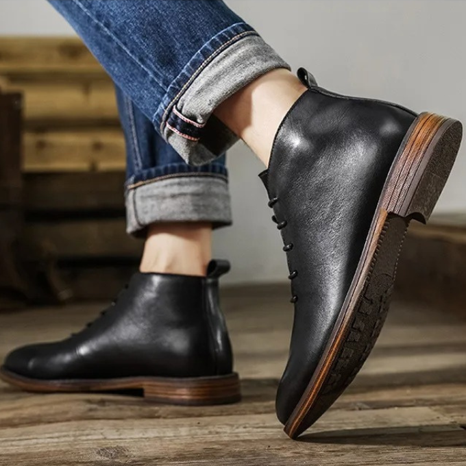 Elegante Herrenstiefel mit praktischer Zuglasche für leichtes Anziehen, bequem, rutschfest und vielseitig.