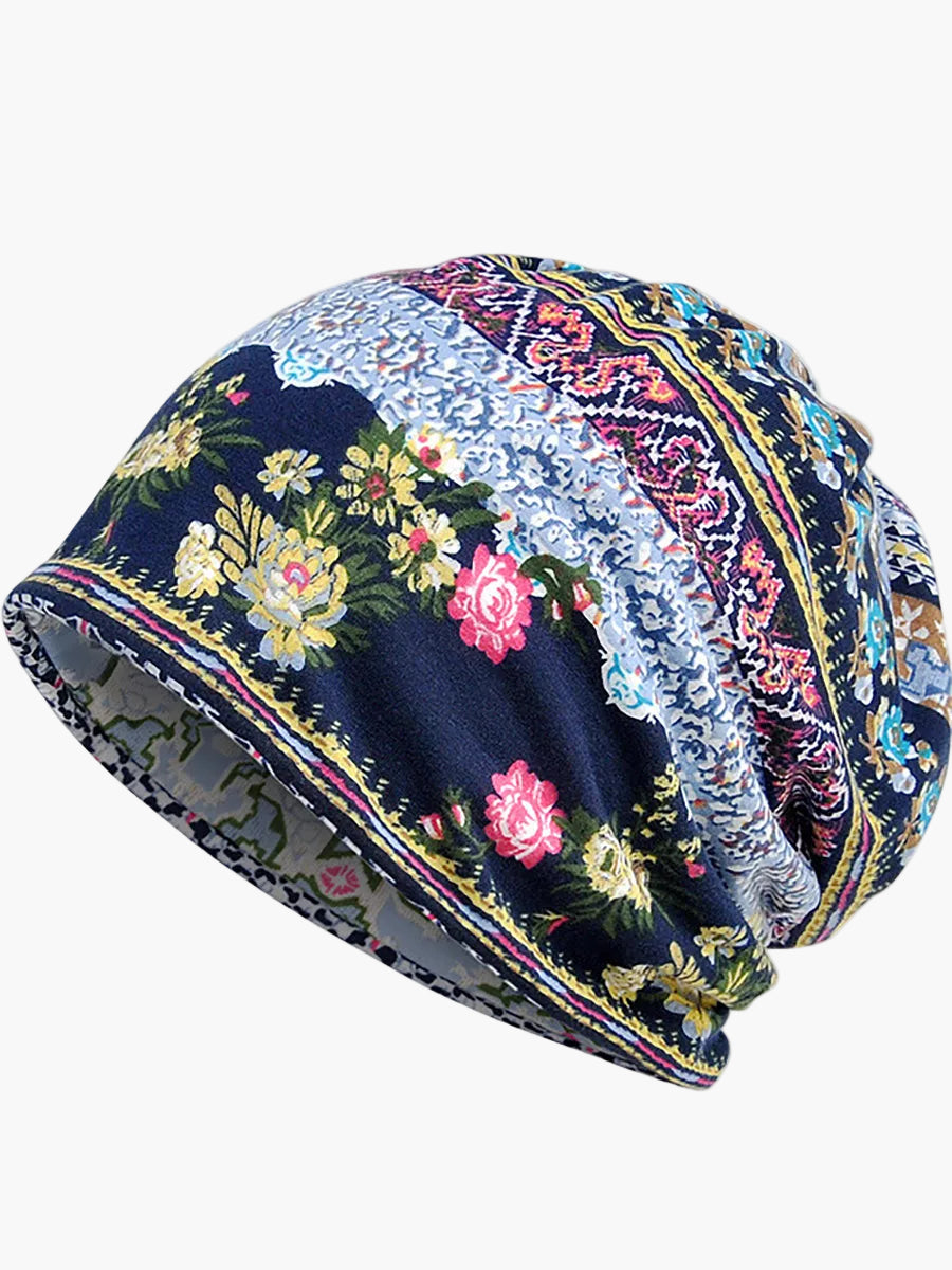 Damen Slouchy Beanie Mütze mit elegantem Blumenmuster für Frühling & Herbst. Baumwolle-Spandex, modisch.
