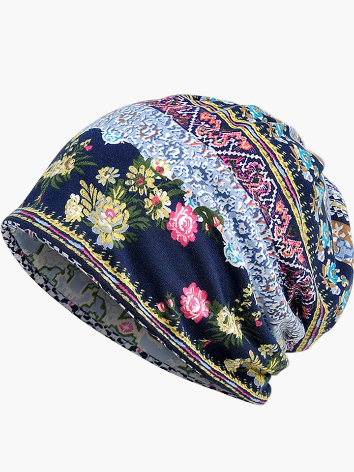 Damen Slouchy Beanie Mütze mit elegantem Blumenmuster für Frühling & Herbst. Baumwolle-Spandex, modisch.