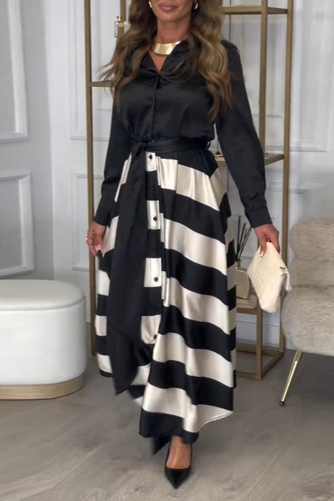 Damen Maxikleid gestreift, elegant und schmeichelhaft, geeignet für Frühling, Sommer und Abend. Modisches A-Linien Kleid.