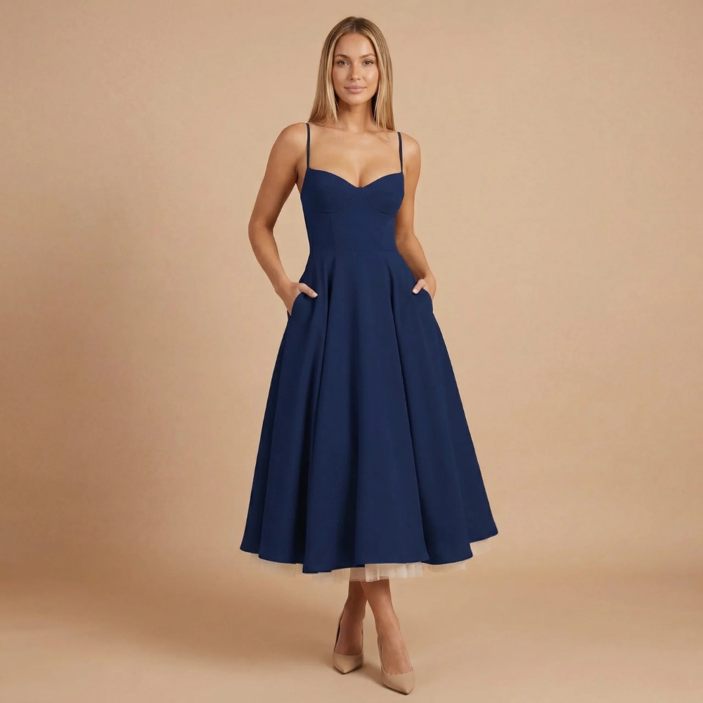 Schmeichelndes A-Linien Midikleid für Damen. Vielseitiges elegantes Kleid für jeden Anlass.