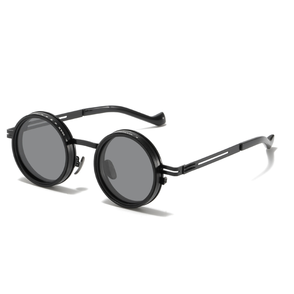 Retro Punk Sonnenbrille, rund, unisex, mit Dimmfunktion & UV400-Schutz, ideal für Festivals.