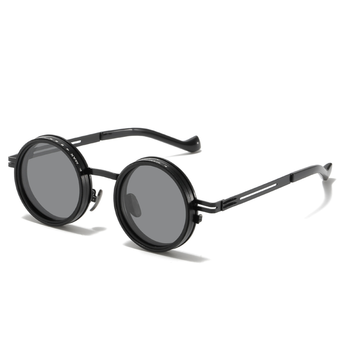 Retro Punk Sonnenbrille, rund, unisex, mit Dimmfunktion & UV400-Schutz, ideal für Festivals.