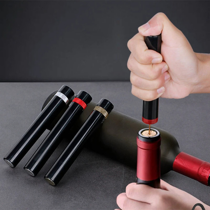 Luftdruck Weinöffner aus Edelstahl für müheloses Entkorken; ideal für Weinliebhaber und Partys.