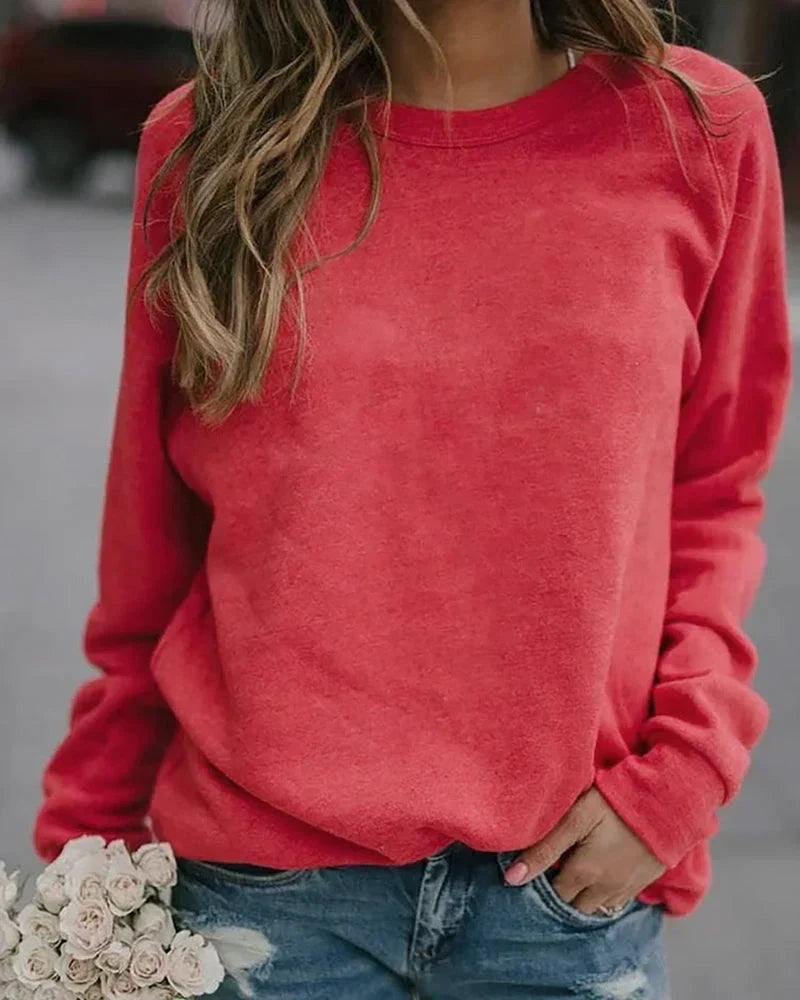 Damen Casual Sweatshirt mit Rundhalsausschnitt, langärmlig. Einfarbiges Modell, bequem für Herbsttage.