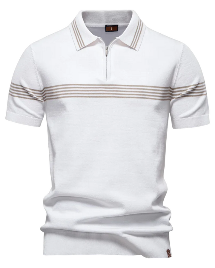 Modernes gestreiftes Herren Poloshirt, bequemes Oberteil für vielseitige Sommer-Outfits.