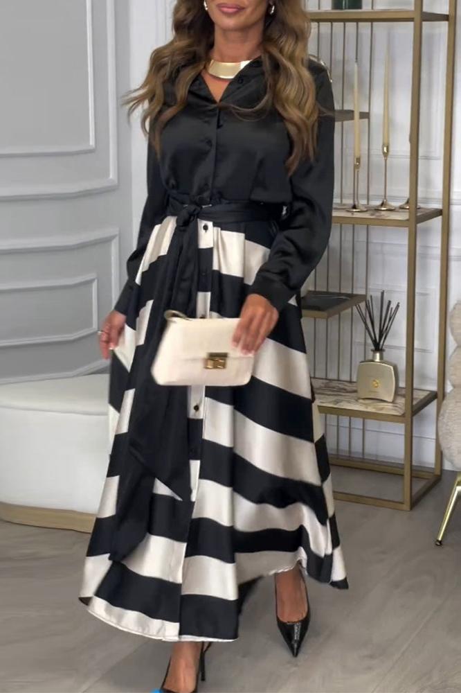 Luftiges gestreiftes Sommer Maxikleid für Damen, elegant genug für Abendanlässe. Fließende A-Linie, schmeichelhaft.