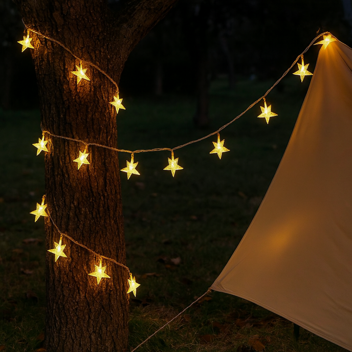 Sternen Lichterkette warmweiß mit funkelnden LEDs, ideal für zauberhafte Deko und gemütliches Ambiente.